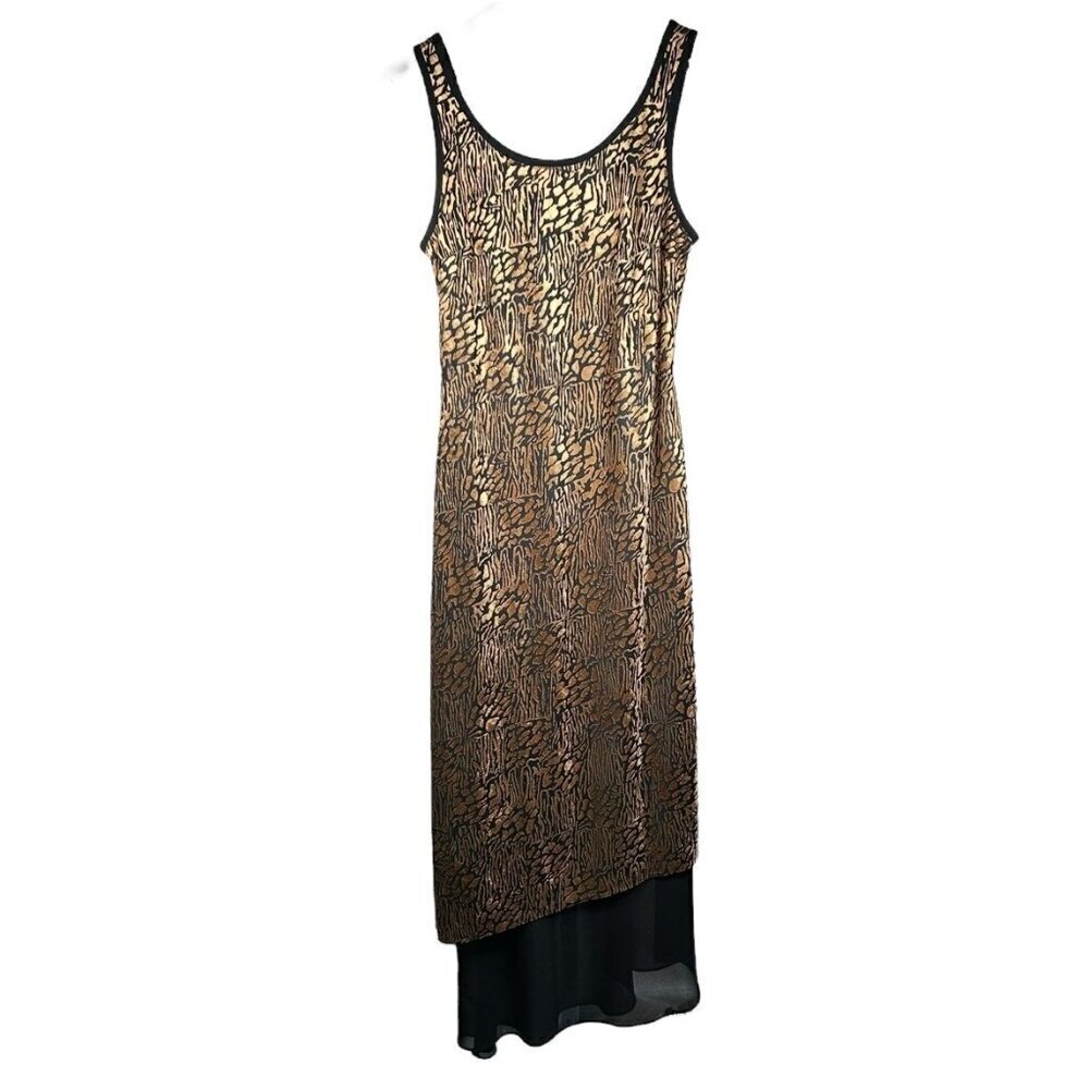 Vintage Joseph Ribkoff 8 Animal Print Jersey Dress Asymmetrical Gold Party